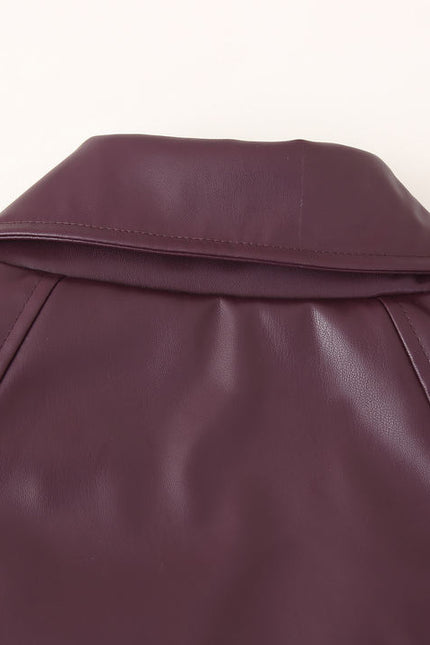 Turn Down Collar Purple Color Long Sleeve Front Buckle Casual Fashion Leather Motorcycle Jacket for Women