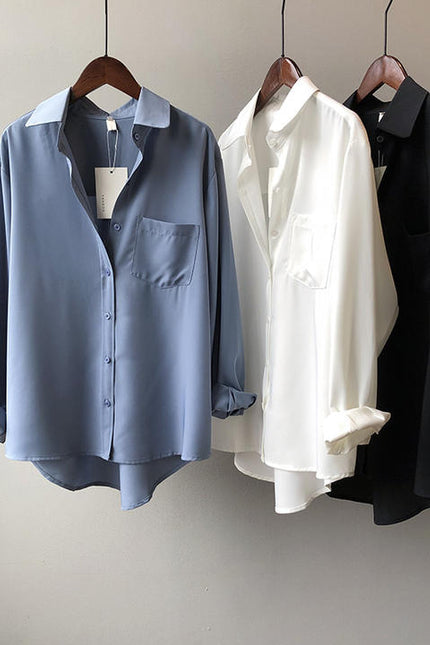 High Quality Spring New Solid Color Simple Long Sleeve Lapel Shirt Female