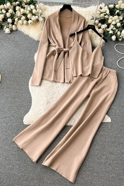 Autumn Winter New Loose Casual Fashion Suit Female Knitted Cardigan Jacket Undershirt Pants Three Piece Set