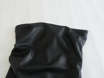 Strapless Black Color Zipper Fly Hot Sale Casual Fashion PU Leather Dress for Women