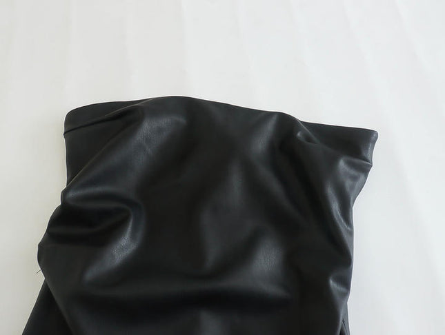 Strapless Black Color Zipper Fly Hot Sale Casual Fashion PU Leather Dress for Women
