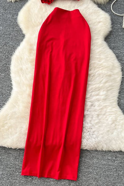 2025 Summer Women Suit Red Short Camisole Vest Open Skirt Two Piece