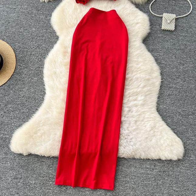 2025 Summer Women Suit Red Short Camisole Vest Open Skirt Two Piece
