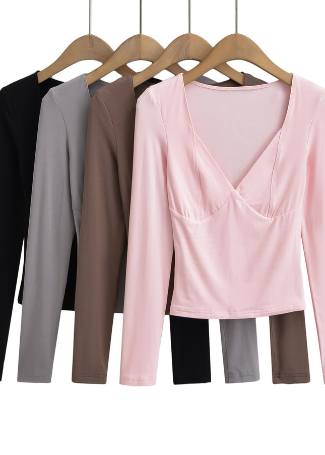 4 Colorway square Collar Long Sleeve Solid Color Casual Fashion Women t Shirt