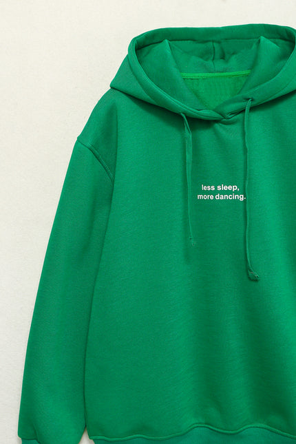 Letter Embroidery Long Sleeve Green Color Casual Fashion Women Sweatshirt Hoodie