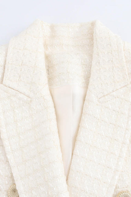 Beige Color Double Breasted Long Sleeve Notched Collar Casual Fashion blazer for Women