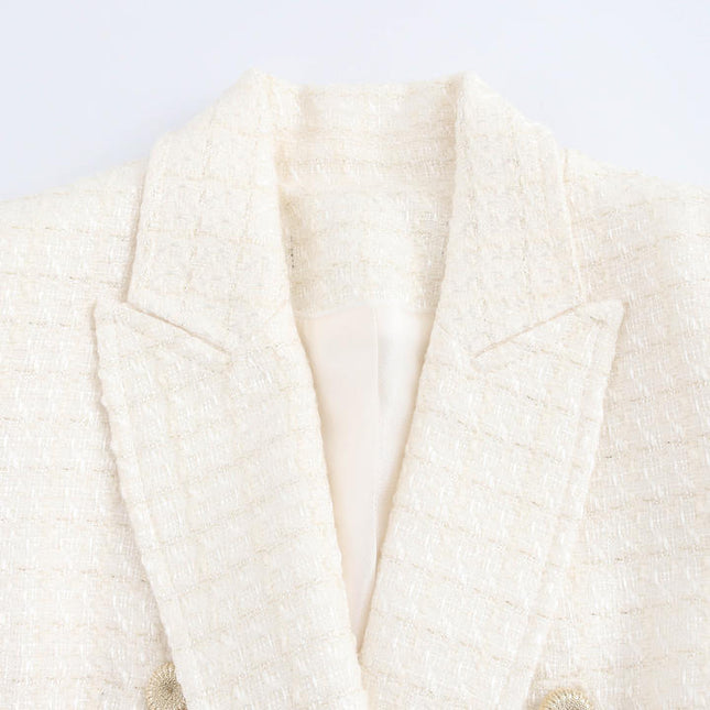 Beige Color Double Breasted Long Sleeve Notched Collar Casual Fashion blazer for Women