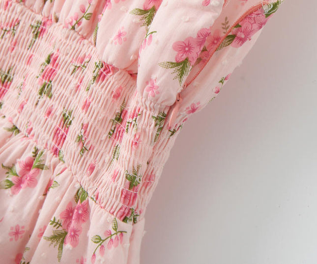 Floral Print Sleeveless square Collar pink Color Casual Fashion Summer Mini Women Dress