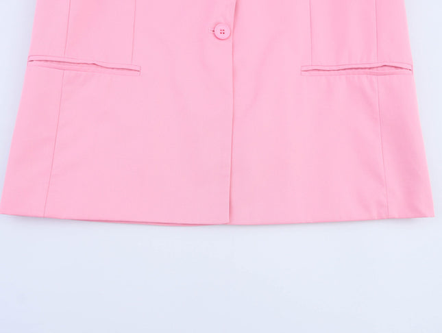 Single Buttons pink Color Long Sleeve Notched Collar Causal Fashion blazer Jacket for Women