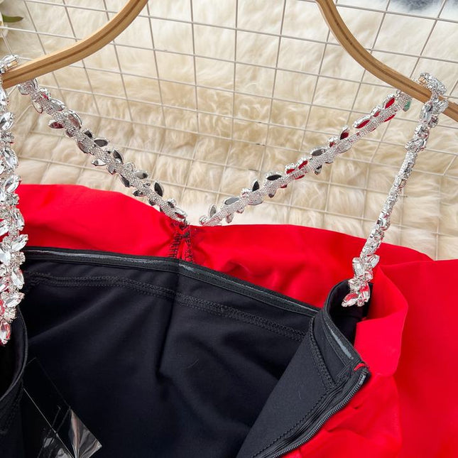 Europe and the United States Fashion Diamond Chain Slim Mid-Length Elegant Evening Dresses