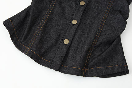 Denim Black Color Long Sleeve Single Breasted Turn Down Collar Casual Fashion Jeans Tops Blouse for Women