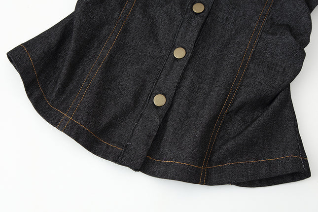 Denim Black Color Long Sleeve Single Breasted Turn Down Collar Casual Fashion Jeans Tops Blouse for Women