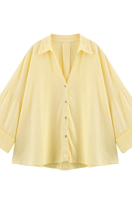 5 Colorway Buttons up Turn Down Collar Long Sleeve Casual Fashion Tops Blouse for Women