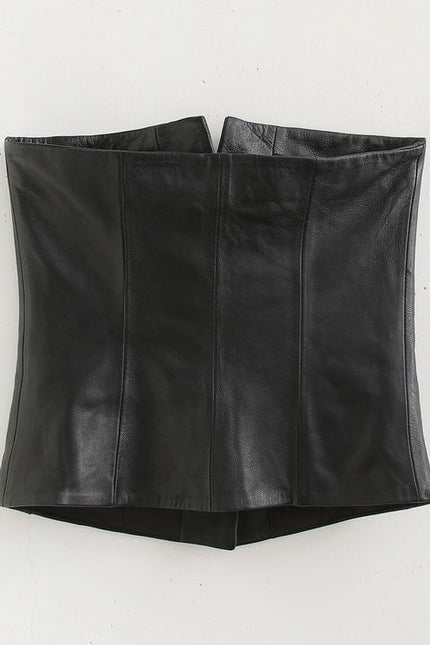Strapless Black Color Buttons up Casual Fashion Leather tank Top for Women