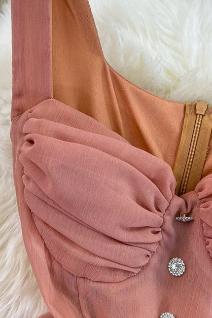 Verão A linha Vestido Curto Sem Mangas Cor Sólida Cintura Alta Deslizamento Sexy Dress