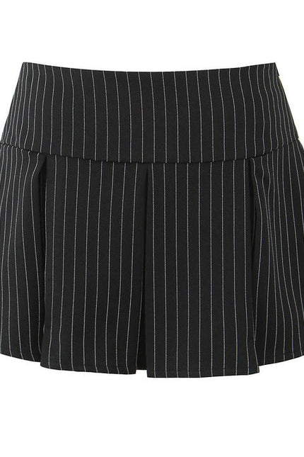 Striped Print Black Color Zipper Fly Casual Fashion Mini Pleated Skirt for Women