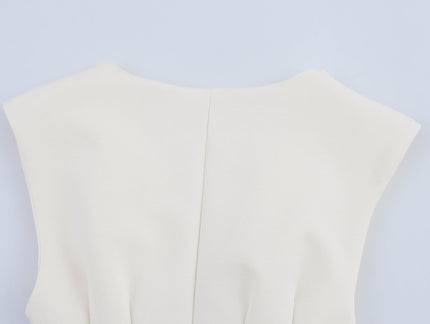 V Neck Buttons up Beige Color Sleeveless Casual Fashion Vest Waistcoat for Women