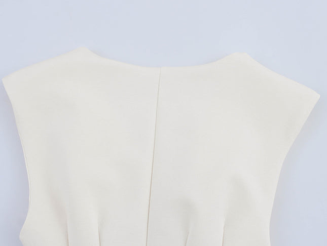V Neck Buttons up Beige Color Sleeveless Casual Fashion Vest Waistcoat for Women