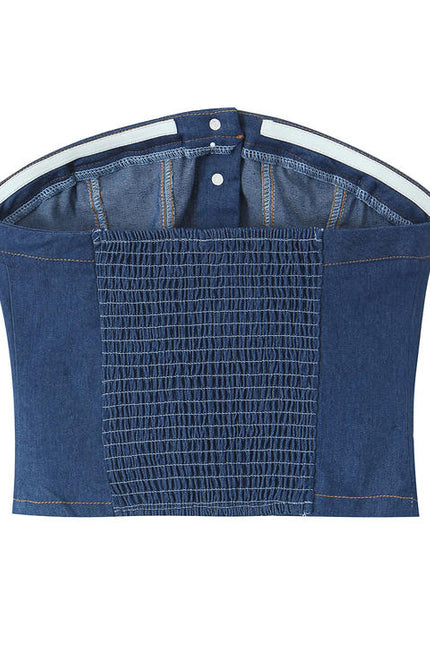 Buttons up Denim Blue Color Strapless Casual Fashion Jeans Crop tank Top for Women
