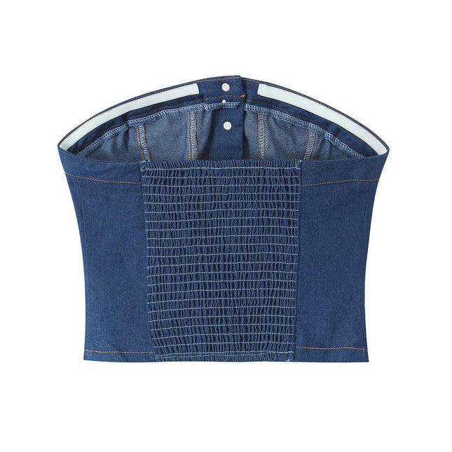 Buttons up Denim Blue Color Strapless Casual Fashion Jeans Crop tank Top for Women