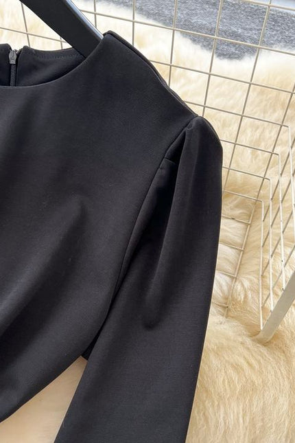 Elegant Women's Dresses New Black and White Color Clash Long Sleeve Patchwork Ruffle Long Dresses