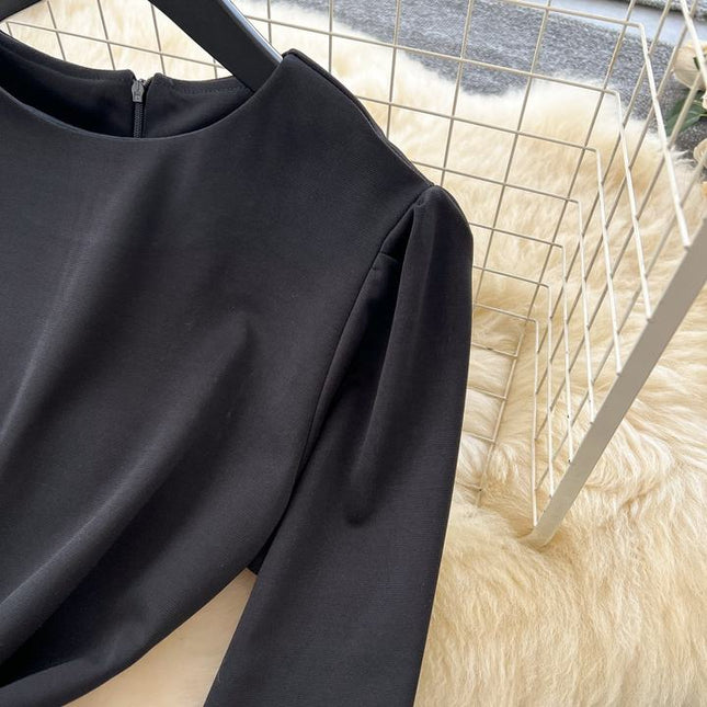 Elegant Women's Dresses New Black and White Color Clash Long Sleeve Patchwork Ruffle Long Dresses