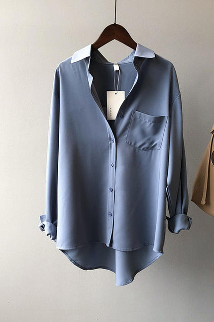 High Quality Spring New Solid Color Simple Long Sleeve Lapel Shirt Female