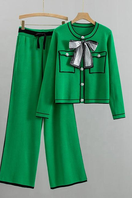 Fashion Professional Suit Women's Autumn Age-reducing Temperament Knitted Western Wide-leg Pants Two-piece Set