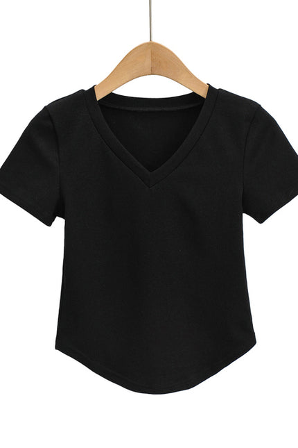 3 Colorway Solid Color v Neck Short Sleeve Casual Fashion Women t Shirt