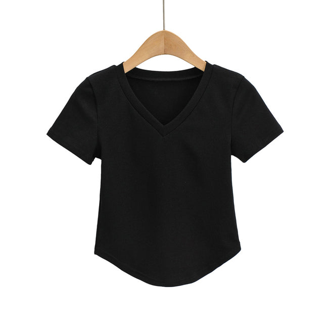 3 Colorway Solid Color v Neck Short Sleeve Casual Fashion Women t Shirt