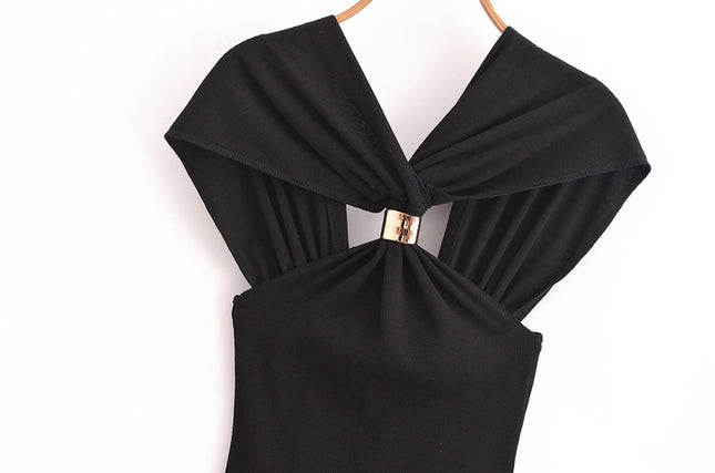 V Neck Black Color Sleeveless Hot Sale Casual Fashion Summer Long Dress for Women