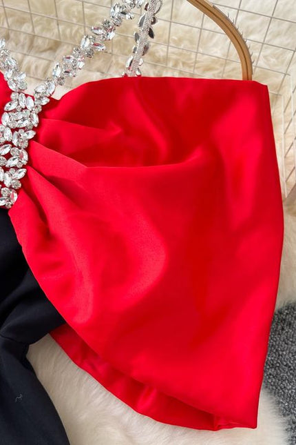 Europe and the United States Fashion Diamond Chain Slim Mid-Length Elegant Evening Dresses