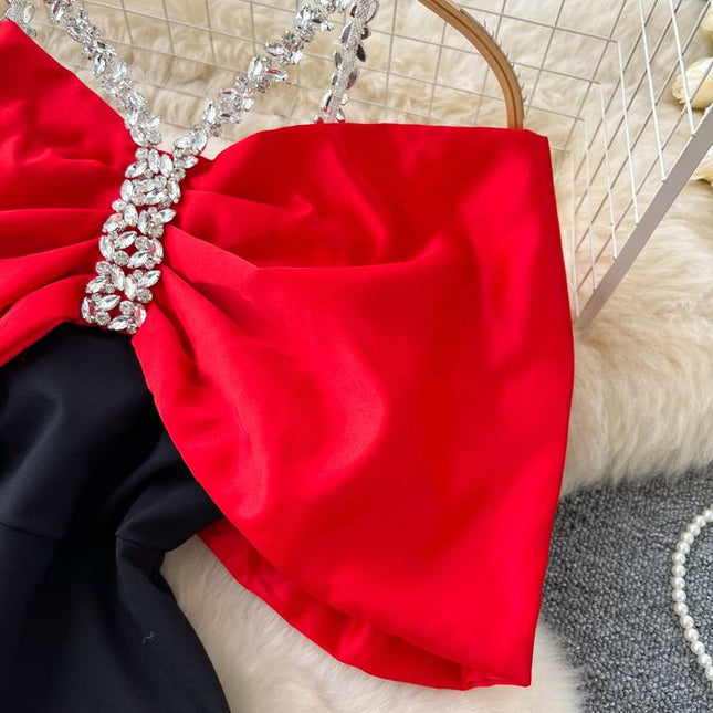 Europe and the United States Fashion Diamond Chain Slim Mid-Length Elegant Evening Dresses