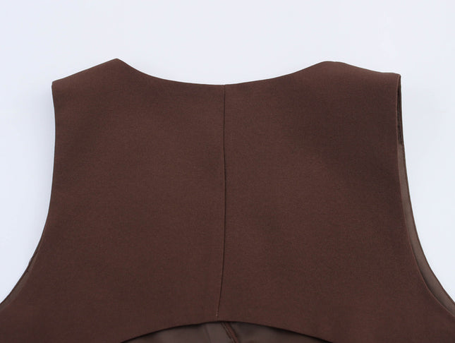 V Neck Buttons up Brown Color Hot Sale Casual Fashion Vest Waistcoat for Women