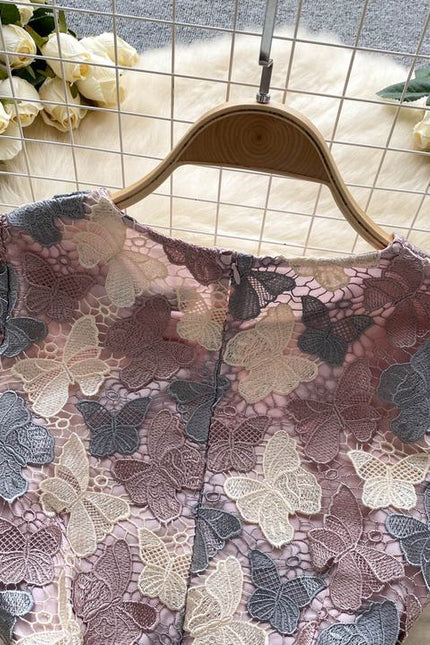 Temperament High-grade butterfly Hollowed-out Hook Flower Lace Dress Female Waist Elegant Package Hip Skirt