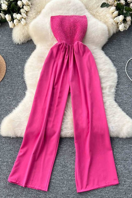Women Vacation Sexy Strapless One Shoulder Sleeveless Jumpsuit
