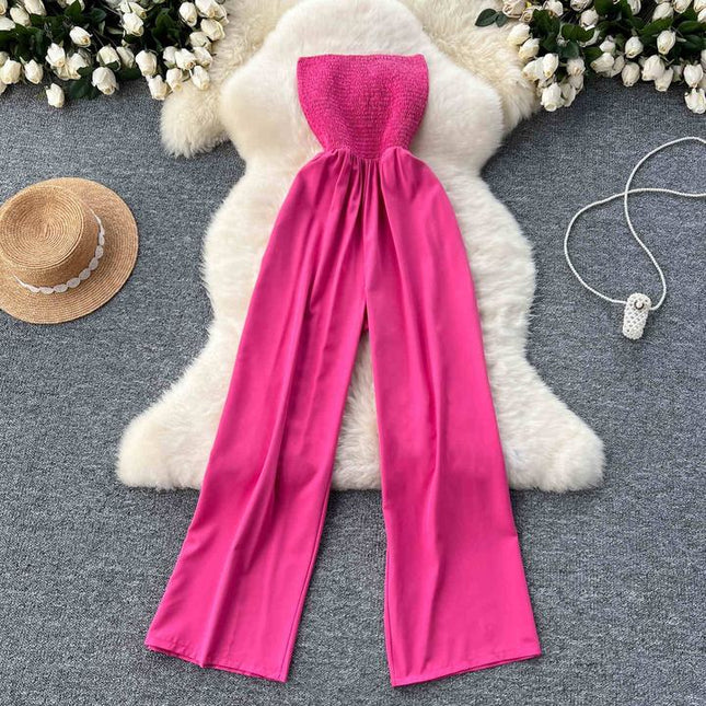 Women Vacation Sexy Strapless One Shoulder Sleeveless Jumpsuit