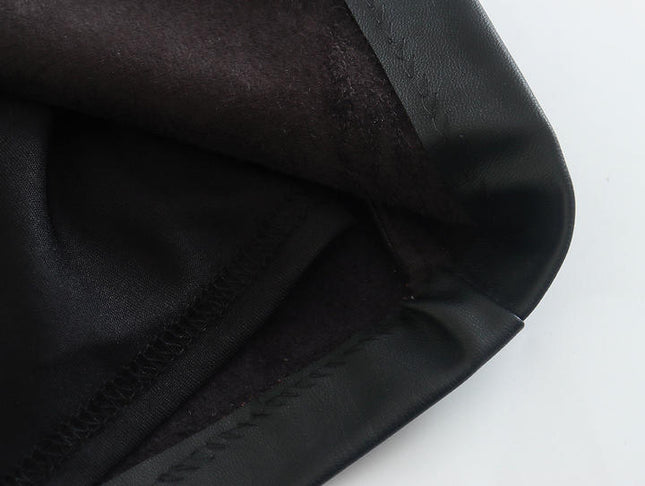 Strapless Black Color Zipper Fly Hot Sale Casual Fashion PU Leather Dress for Women