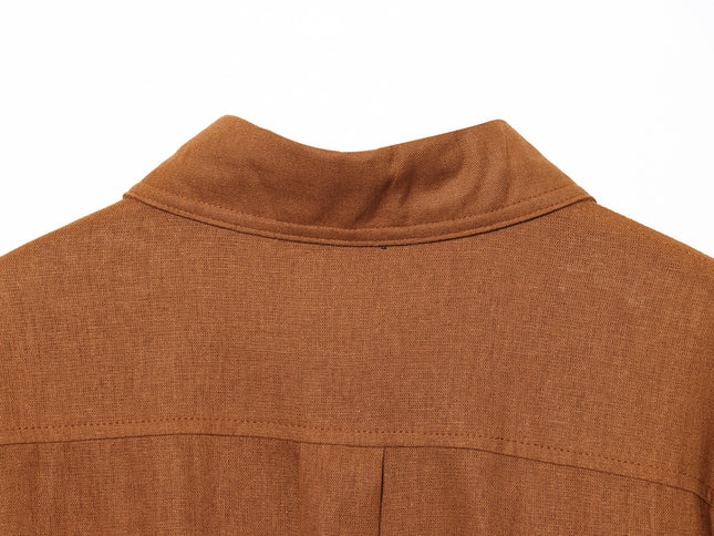 2 Colorway Turn Down Collar Sashes Long Sleeve Solid Color Buttons up Casual Fashion Tops Blouse for Women