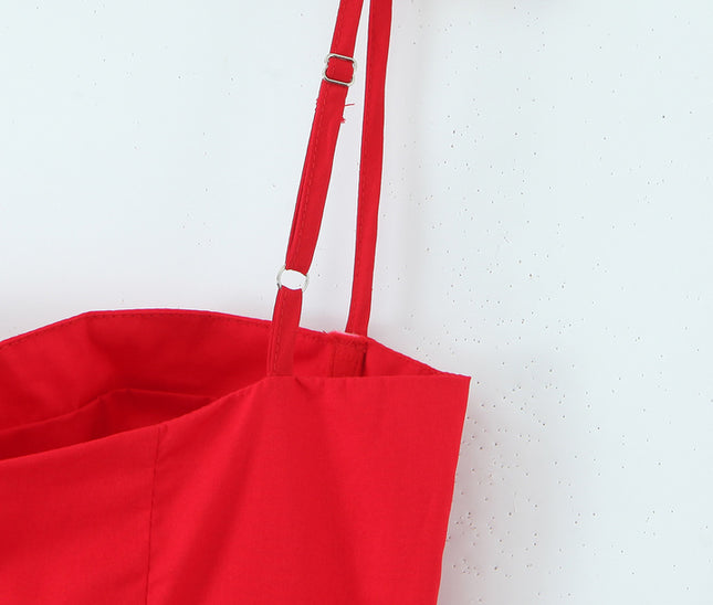 Spaghetti Strap Red Color Zipper Fly Hot Sale Casual Fashion Long Cotton slip Dress for Women