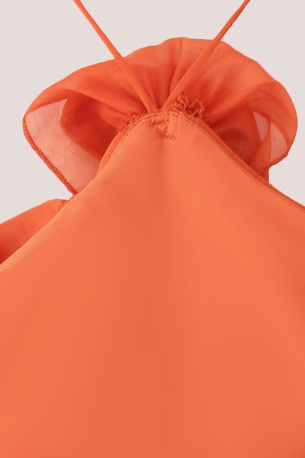 Spaghetti Strap Orange Color Front Flower Hot Sale Casual Fashion Summer slip Dress for Women