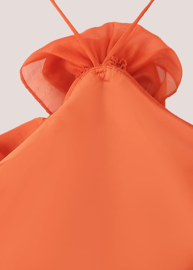 Spaghetti Strap Orange Color Front Flower Hot Sale Casual Fashion Summer slip Dress for Women