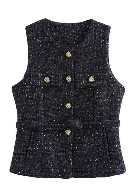 Crew Neck Single Breasted Gray Color Casual Fashion Vest Waistcoat for Women