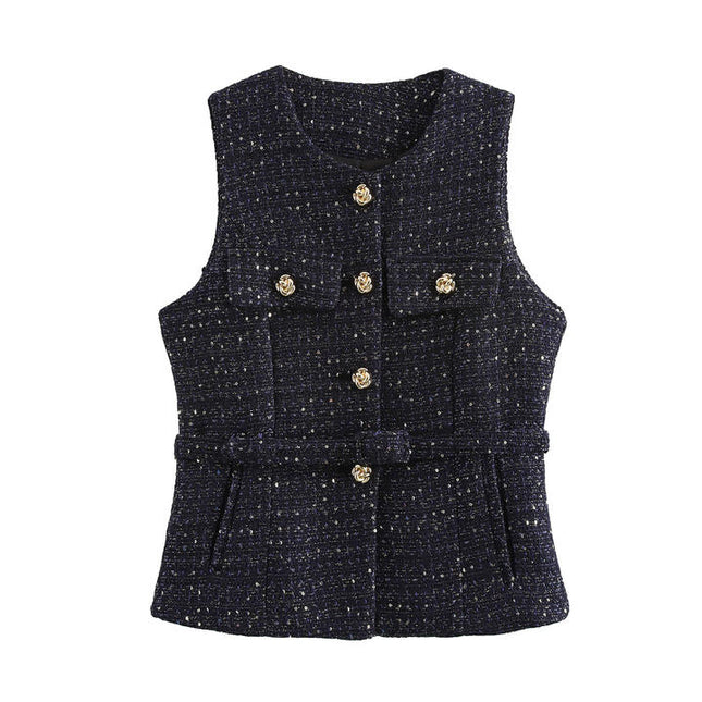 Crew Neck Single Breasted Gray Color Casual Fashion Vest Waistcoat for Women
