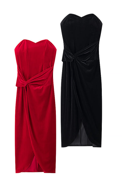 2 Colorway Front Slit Pleated Solid Color Strapless Casual Fashion Summer Long Dress for Women