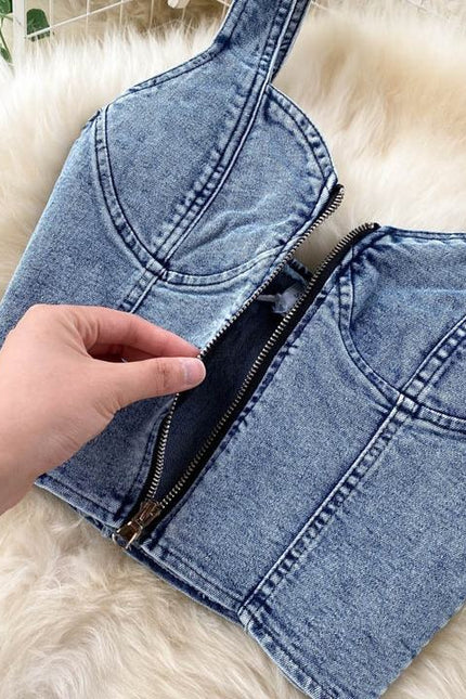 Summer Women'S Suit New Woman Sexy Short Halter Vest High Waist Denim Skirt Set