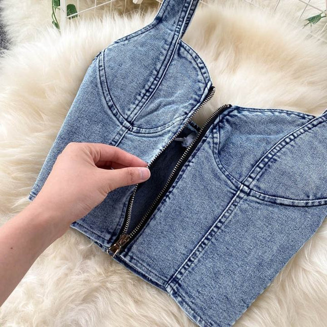 Summer Women'S Suit New Woman Sexy Short Halter Vest High Waist Denim Skirt Set