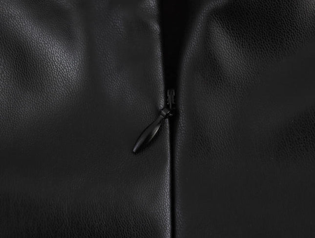 Strapless black color sashes casual fashion mini leather dress for ladies