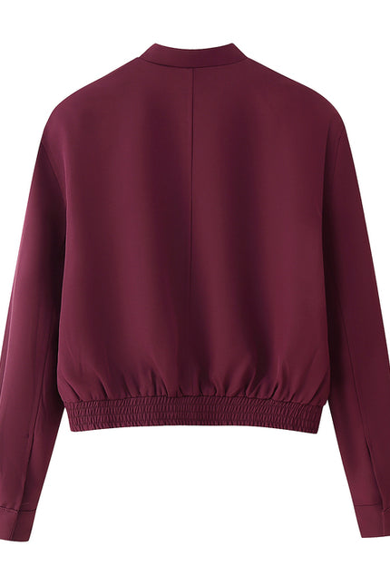 V Neck Red Color Long Sleeve Zipper Fly Hot Sale Casual Fashion Jacket for Women