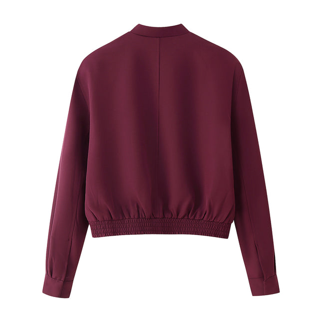 V Neck Red Color Long Sleeve Zipper Fly Hot Sale Casual Fashion Jacket for Women